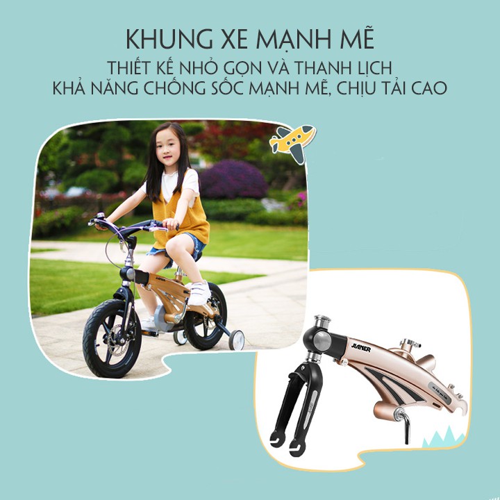 Xe đạp trẻ em vành đúc có 2 bánh phụ có thể tháo rời cho trẻ tư 2-8 tuổi size 14 inch kiểu dáng thể thao