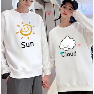  Com bo 2 áo nỉ đôi dài tay nam nữ bo tay bo gấu mây mặt trời phong cách Ulzzang