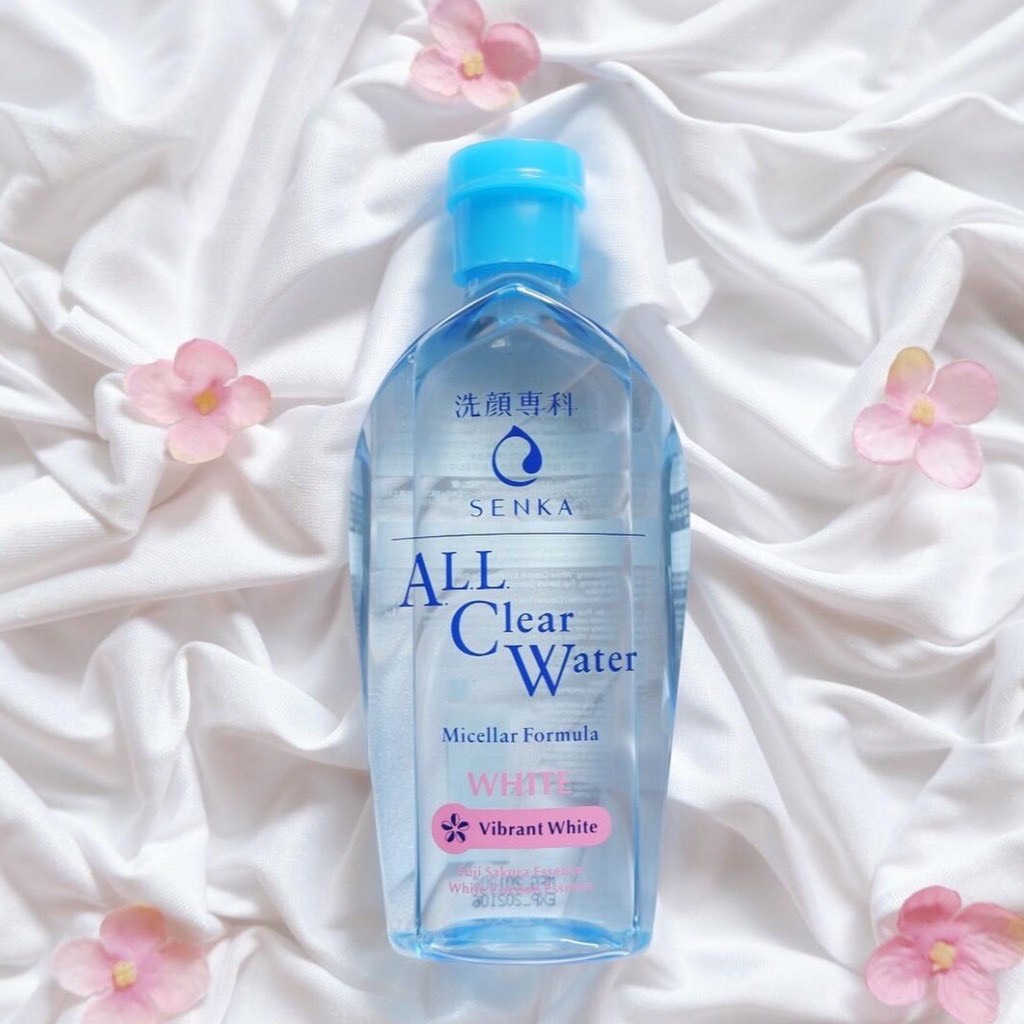 Tẩy trang Senka dạng nước,dưỡng trắng All Clear Water Micellar Formula White 230ml,(không cồn, không hương liệu)