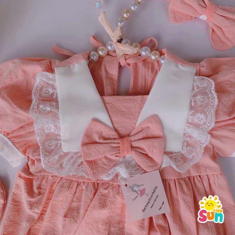 𝗧𝗮̣̆𝗻𝗴 𝘁𝘂𝗿𝗯𝗮𝗻 𝘃𝗮̀ 𝗴𝗶𝗮̀𝘆 𝘃𝗮̉𝗶 Body cộc tay cho bé gái size 4-11kg, vải thô đũi mềm mát, B cổ thuyền cộc tay