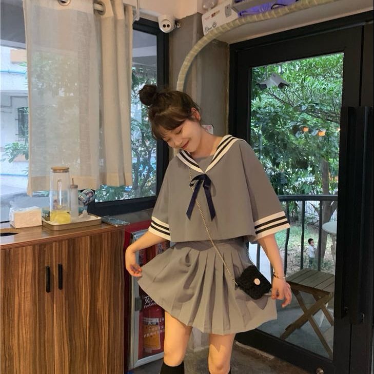 ○ Đồng phục mùa hè nữ sinh viên jk váy xếp ly dễ thương Phiên bản Hàn Quốc của phong cách đại học đồng phục học sinh đồn