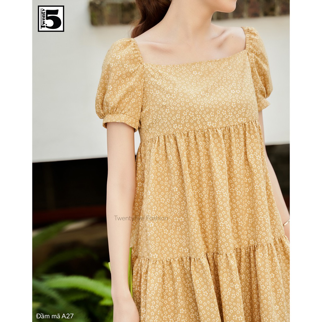 Đầm váy babydoll nữ cổ vuông tay bồng họa tiết hoa nhí Twentyfive A27
