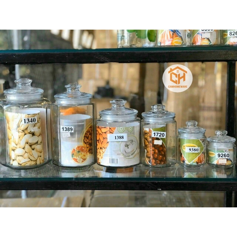 Lọ Gia Vị Thuỷ Tinh Đựng Thực Phẩm Lục Lăng Có Gioang Chống Ẩm Mốc Cam Homeware