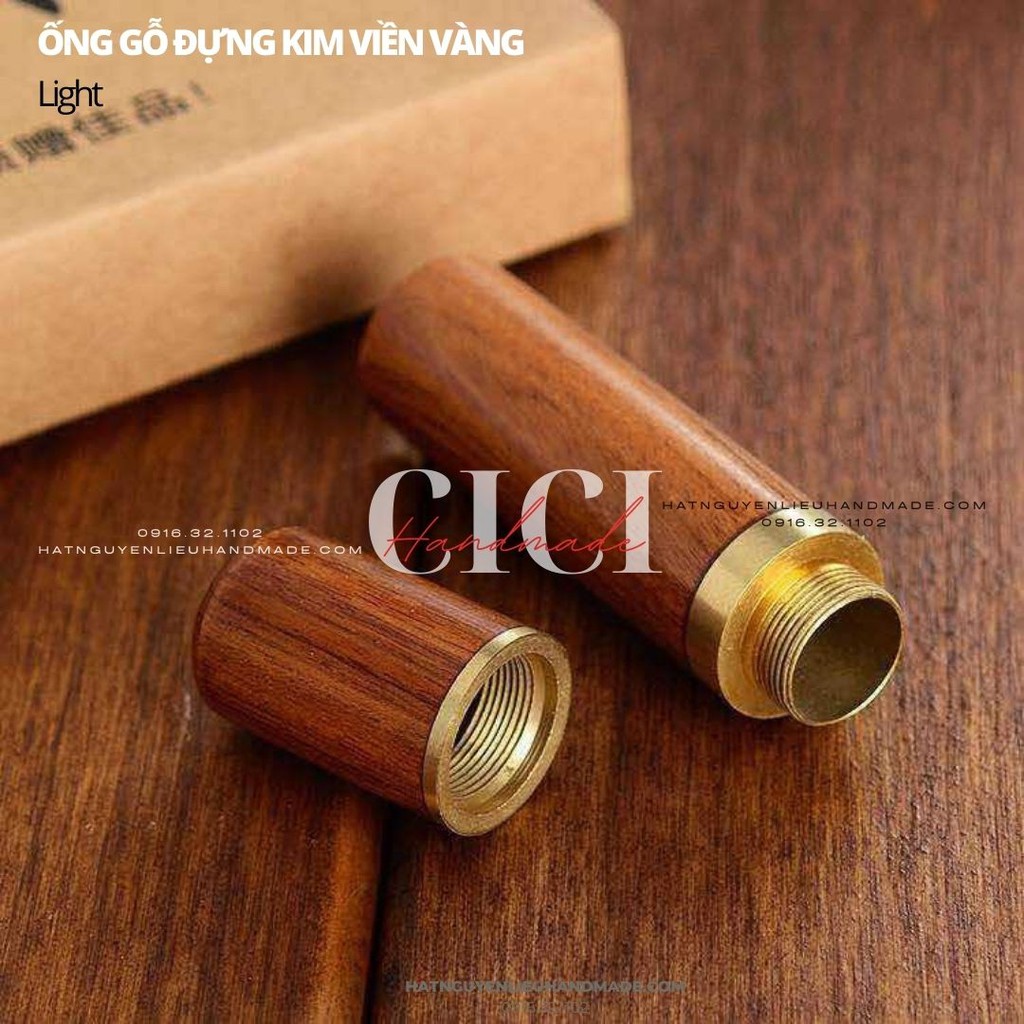 Ống gỗ đựng kim đựng tăm viền vàng, ống gỗ đựng tăm Cici Handmade nguyên liệu chuyên hạt đá hạt pha lê hạt cườm may đo