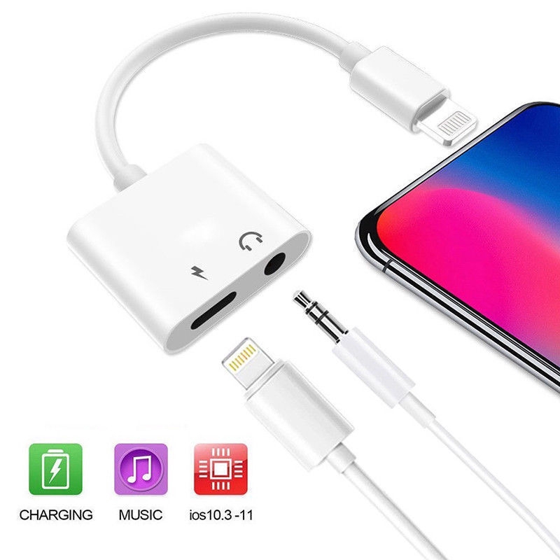 Cáp sạc 2 trong 1 cho iPhone 11 Pro Max X XS Max XR 8 7 Plus iOS 11 12 AUX