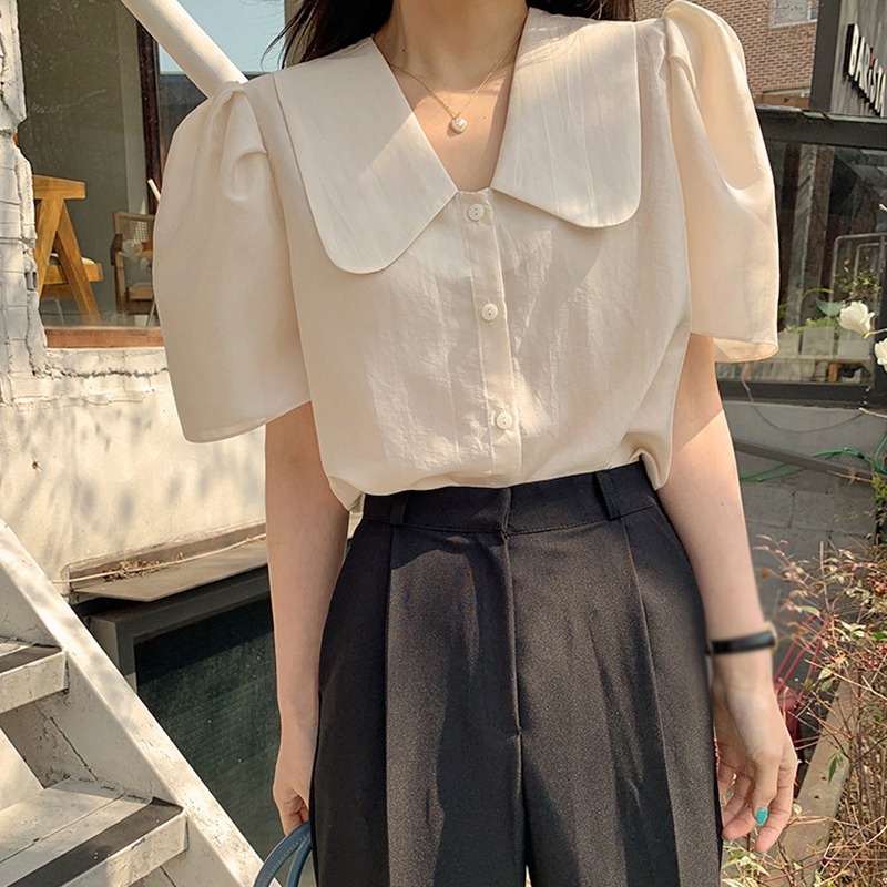 Áo Sơ Mi Ngắn Tay Cổ Búp Bê Màu Sắc Ngọt Ngào Thời Trang Mùa Hè Cho Nữ