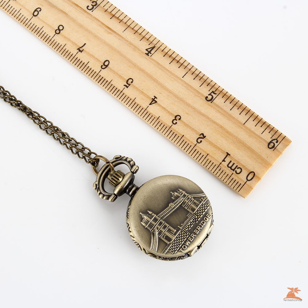#Đồng hồ bỏ túi# Vintage Bridge Carved Round Quartz Fob Pocket Watch with Sweater Chain Necklace Gifts