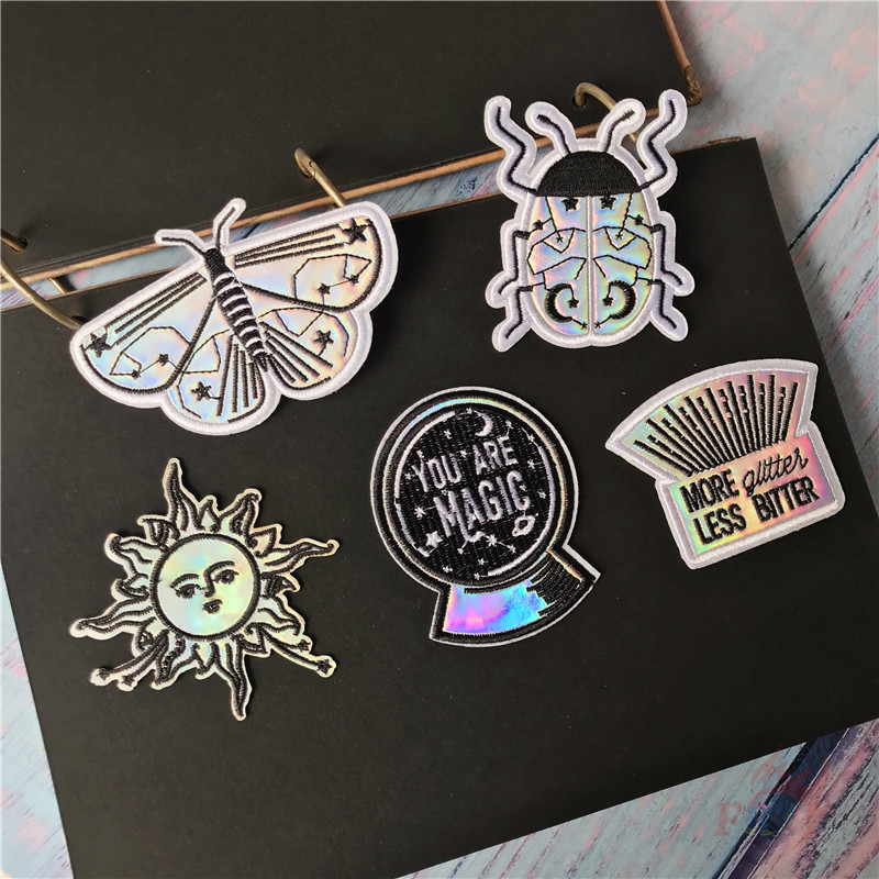 1 Miếng Dán Ủi Quần Áo Hình Côn Trùng Và Mặt Trời Màu Holographic