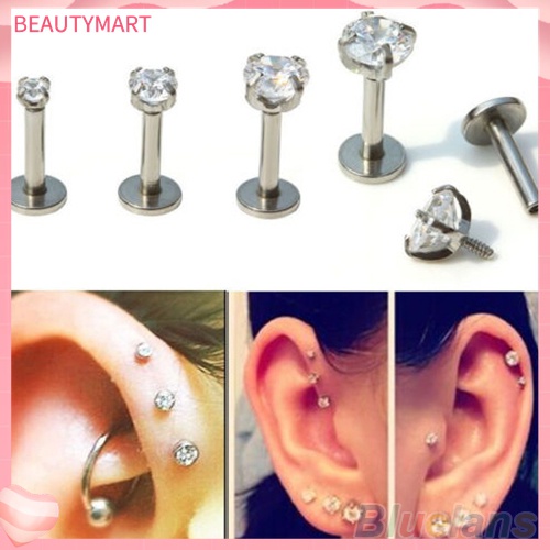 Bộ 2 Khuyên Xỏ Cơ Thể / Môi / Tai / Lưỡi Đính Đá Zircon Thời Trang