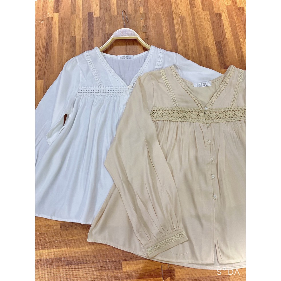 áo babydoll kaca tiểu thư tay dài cổ V A 203 freeship 1hittop | BigBuy360 - bigbuy360.vn