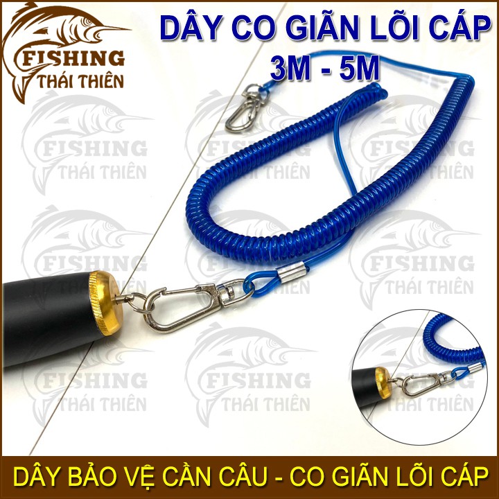 Dây bảo vệ cần câu cá 3m 5m, Dây co giãn lõi cáp có khóa 2 đầu