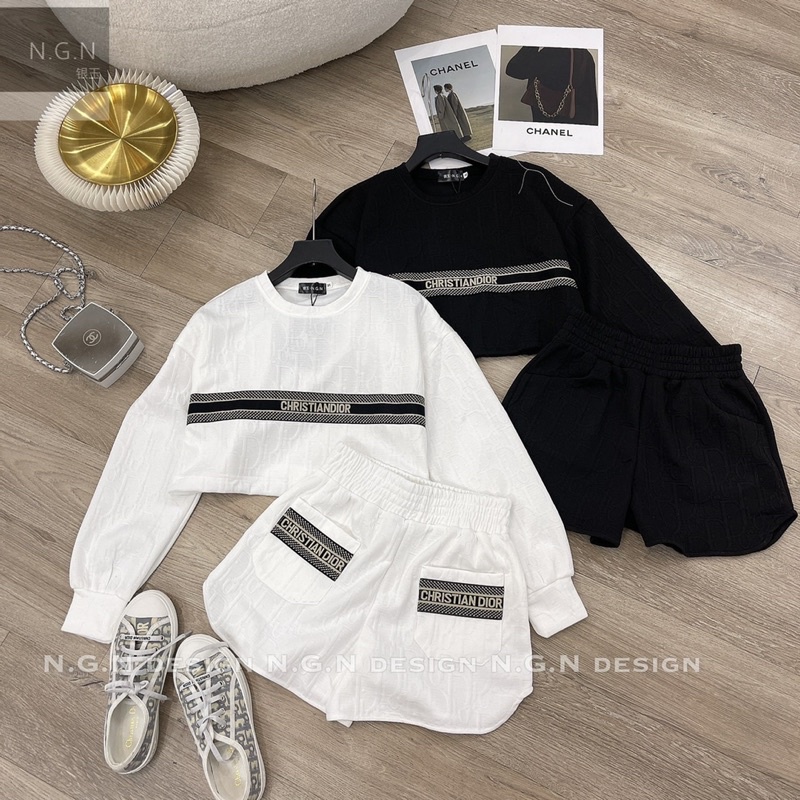 Set Di..Or Dập Nổi 2 Màu Trắng Đen N.G.N