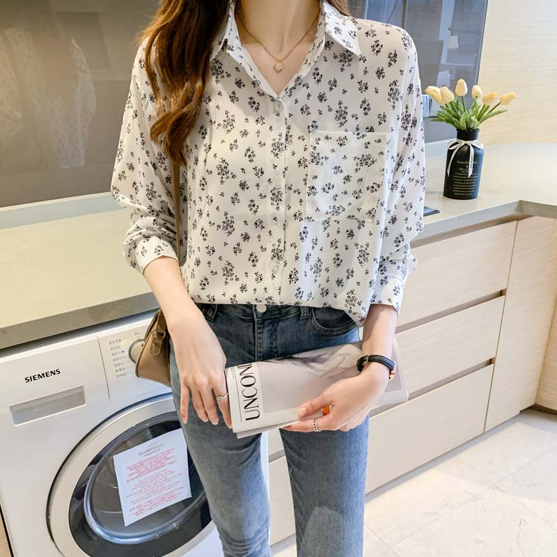 Áo sơ mi họa tiết hoa phong cách phương Tây thời trang mùa xuân dành cho nữ