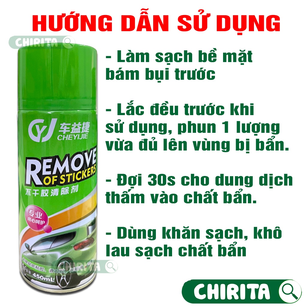 Chai Xịt Tẩy Keo REMOVE Đa Năng 450ml - Xịt Tẩy Keo 3M, Băng Dính, Nhựa Đường, Tem Dán, CHIRITA