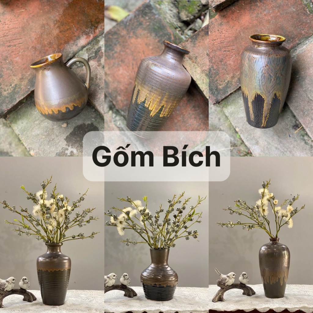 Bình Hoa Lọ Hoa Gốm Nhiều Mẫu Men Mộc Đồng Gốm Sứ Bát Tràng - Gốm Bích