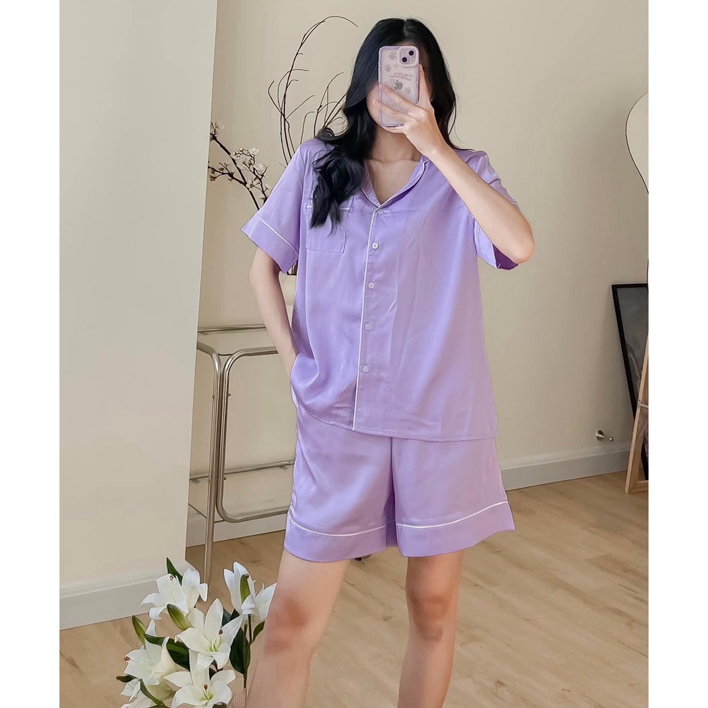 [Giá Sale New Product] Bộ Lụa Satin Đùi -Tay Lỡ-Chất Liệu Siêu Mát.