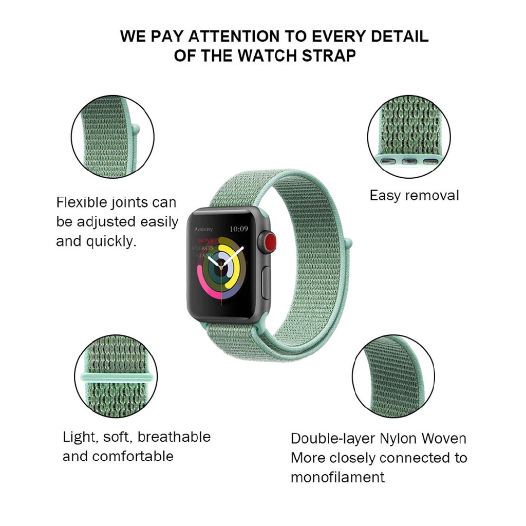 Dây đeo nylon phụ kiện thay thế chuyên dụng cho đồng hồ Apple Watch Series 6 Se 5 4 3 2 1 38mm 40mm 42mm 44mm