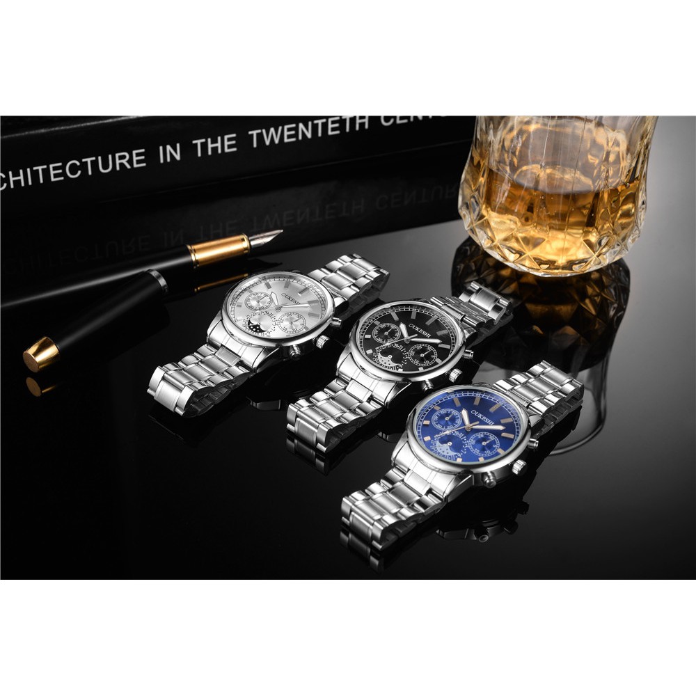 (FULL BOX) Đồng Hồ Nam OUKESHI Dây Thép Không Gỉ Cao Cấp + Tặng Hộp và Pin | BigBuy360 - bigbuy360.vn