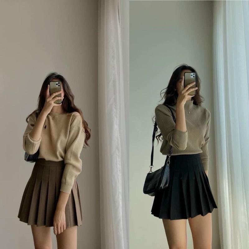 cv459-chân váy dạ xếp ly