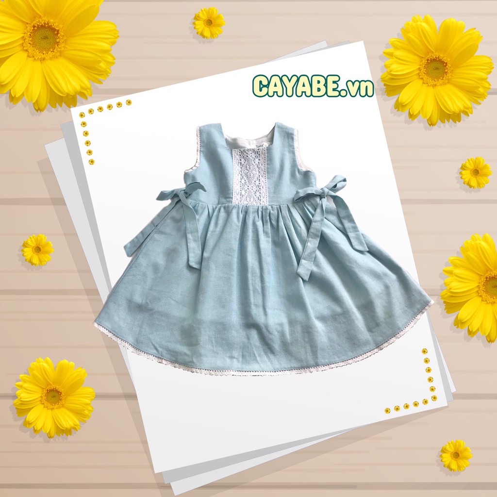 ĐẦM CHO BÉ GÁI CAYABE XANH DƯƠNG NHẠT DÂY THẮT NƠ VIỀN REN (QUẦN ÁO TRẺ EM)