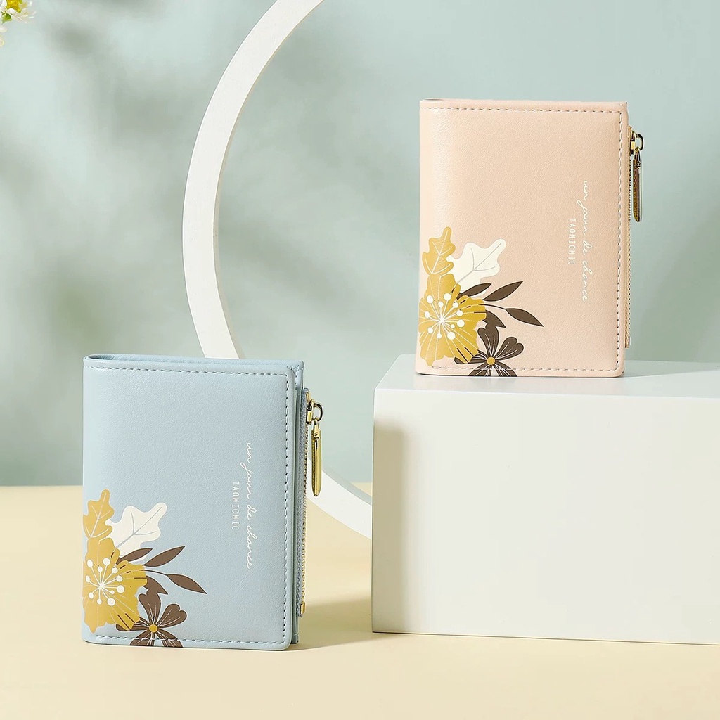 Ví/ Bóp Ngắn Cầm Tay Cho Nữ ERASHOP 079882 - Hoa Nâu Góc Xinh Xắn, Nhỏ Gọn, Nhiều Ngăn, Rẻ Đẹp