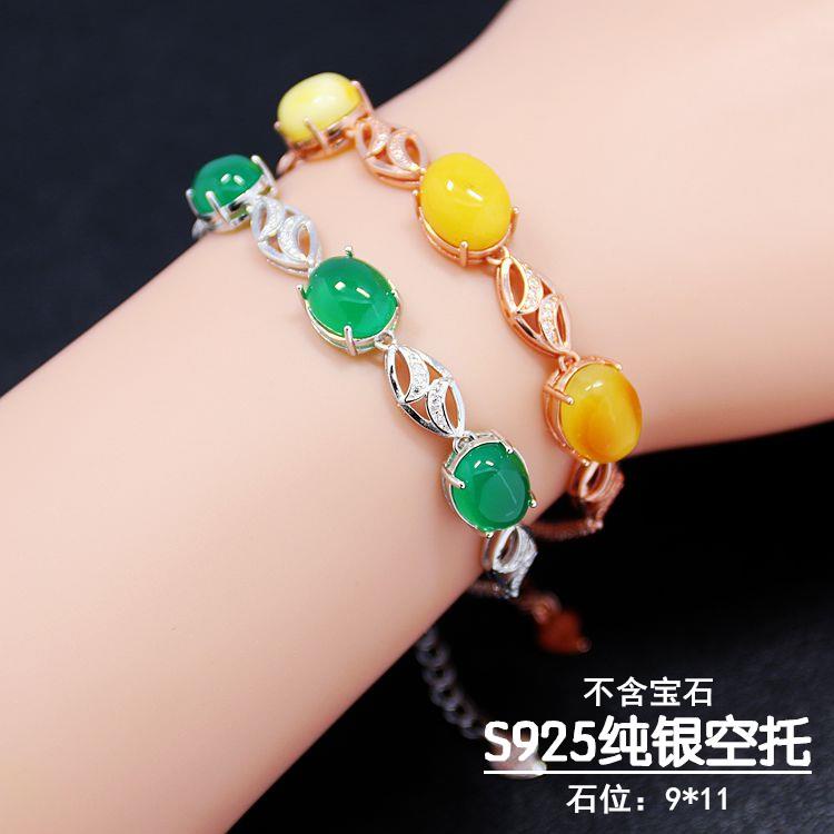 Vòng Đeo Tay Bạc S925 Bạch Kim Ba Tông Màu Bạch Kim 9 * 11 Thời Trang Cho Nữ