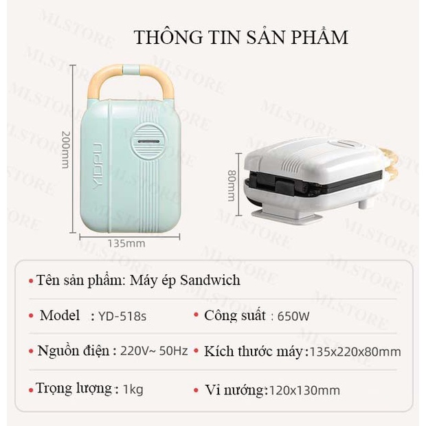 Máy Nướng Bánh Mì Máy Kẹp Bánh Mì Sandwich YIDPU có thay được khuôn- Máy nướng bánh mỳ, làm bánh đa năng