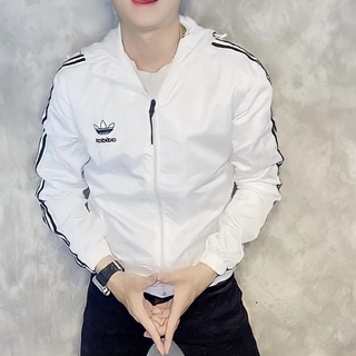 Áo khoác gió ads nam nữ có mũ phối 3 kẻ sọc 2 lớp dầy dặn