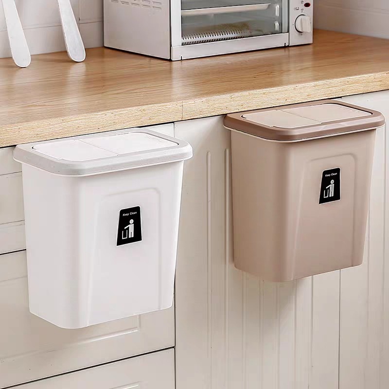 Thùng rác treo cánh tủ có lắp đậy size to 28cm, thùng rác văn phòng tiện lợi chịu lực tốt tiện dụng
