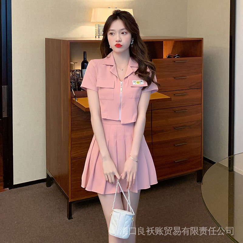 Bộ Áo Khoác Cardigan Ngắn Tay + Chân Váy Xếp Ly Ôm Dáng Thời Trang Mùa Hè Phong Cách Mới Cho Nữ