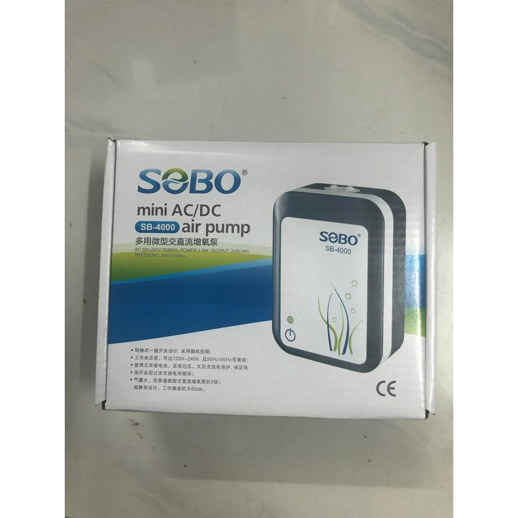 Oxy Tích Điện Sobo 2 Vòi SB-4000  - Máy Sủi Oxi Phòng Cúp Điện Cho Hồ Cá