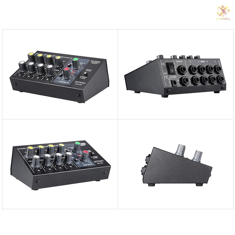 E&amp;T ammoon AM-228 Ultra-compact Low Noise 8 Channels Metal Mono Stereo Audio Sound Mixer with Power