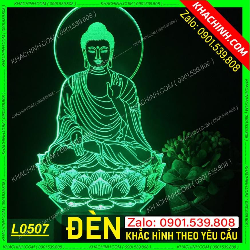Đèn thờ hình Phật - đèn Phật Giáo để bàn thờ sáng đẹp khắc laser Mẫu L0507-R có Remote thay đổi 16 màu