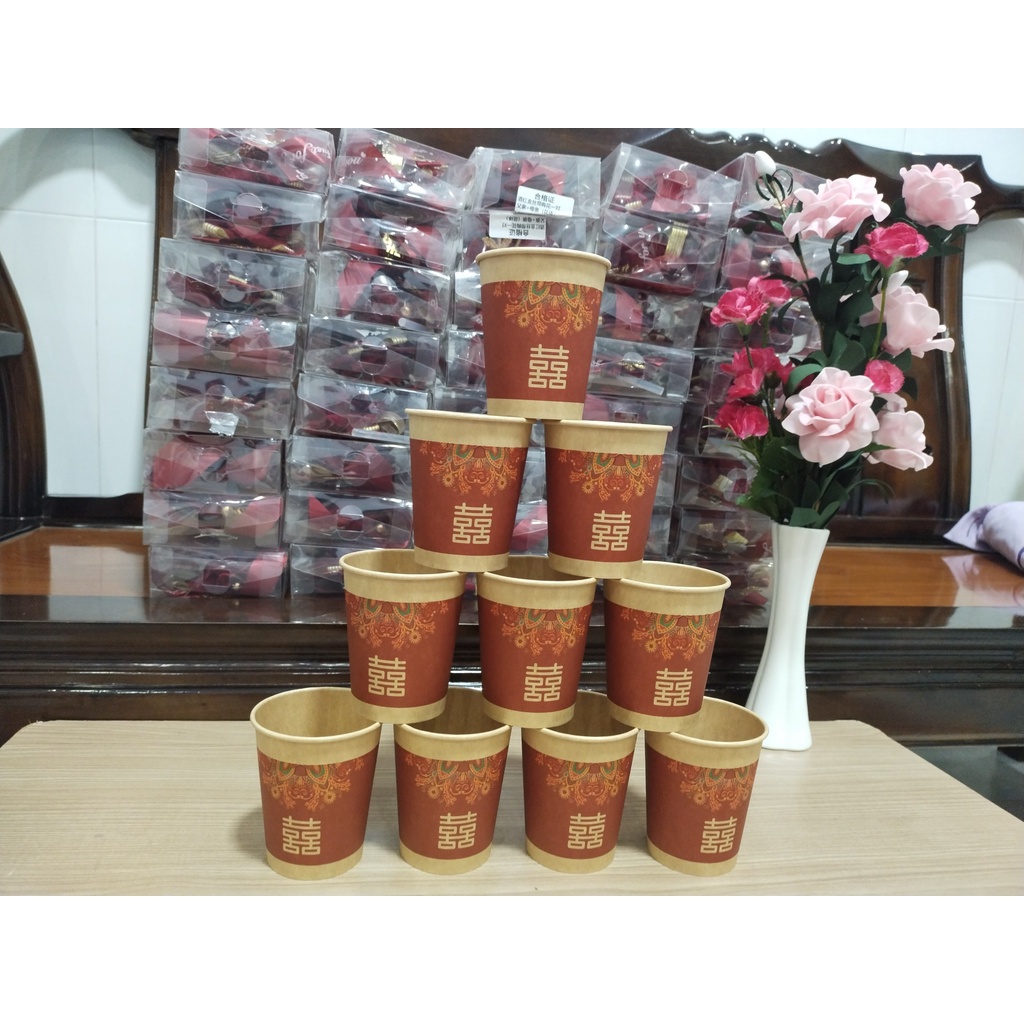 Ly giấy chữ hỷ dâng trà đám cưới cô dâu chú rể nhà trai nhà gái