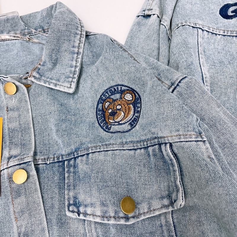 Áo Khoác Jeans Bò Thêu Gấu Dáng Thụng