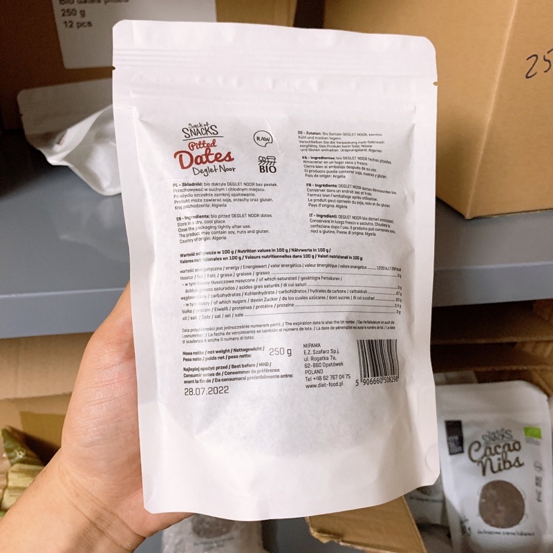 Chà Là Sấy Khô Không Đường Hữu Cơ Tách Hạt 250g Diet Food nhập khẩu BA LAN