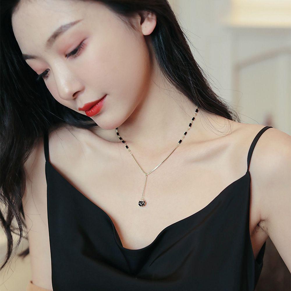 Vòng cổ Màu Đen Đính Đá Kim Cương Nhân Tạo Phong Cách Cổ Điển Thời Trang|Vòng cổ Mặt Quả Cầu Phong Cách Hàn Quốc