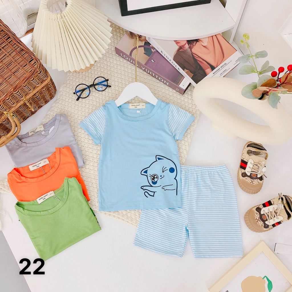 Bộ cọc tay quần sọc nhuyễn, thun lạnh minky mom,cho bé trai, gái từ 7kg đến 30kg M 22