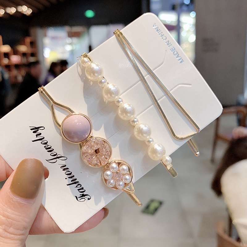 Set 3 kẹp tóc kim loại đính ngọc trai giả thời trang dành cho nữ