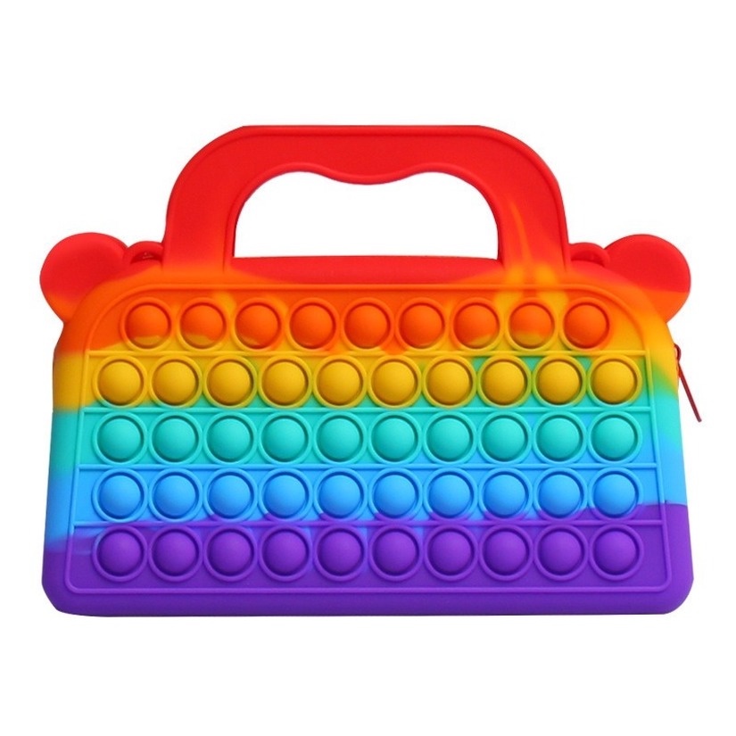 Đẩy Pop it túi xách Cầu vồng Túi lưu trữ Đẩy bong bóng Silicone Túi xách Giảm căng thẳng Đồ chơi giải nén Pop it Fidget Macaron Đồ chơi