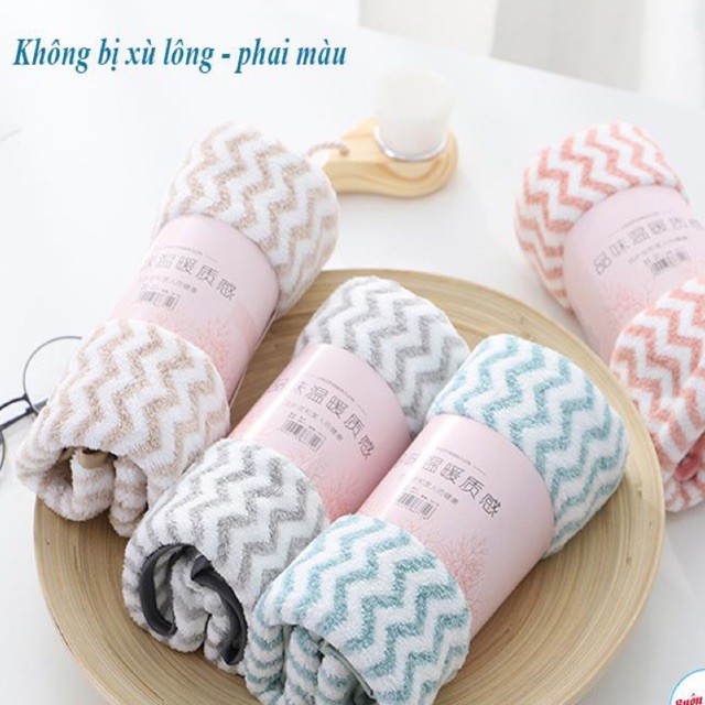 Khăn Mặt Lông Cừu Xuất Hàn Vân Kẻ ziczac 50x30cm cam kết mềm mịn thấm nước