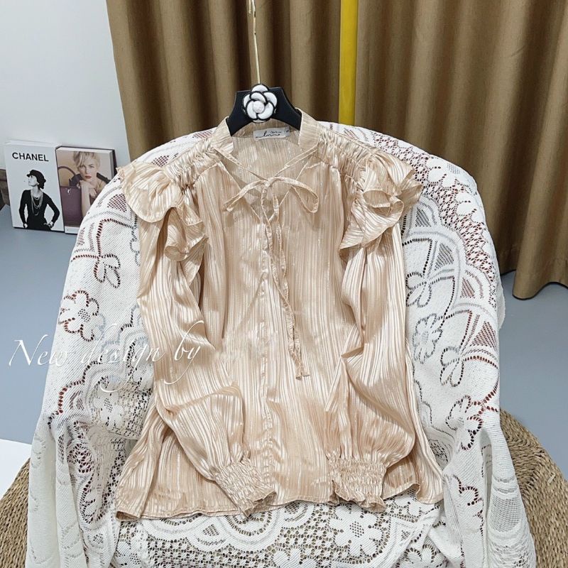 Áo tơ sọc nhũ cổ tay chun | BigBuy360 - bigbuy360.vn