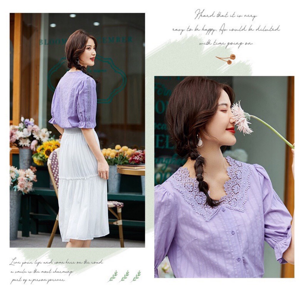 Áo Sơ Mi Nữ Kiểu From Rộng Tay Lỡ, Tay Loe Cổ V Bánh Bèo Chất Vải Thô Đũi Mát Phong Cách Hàn Quốc Vintage