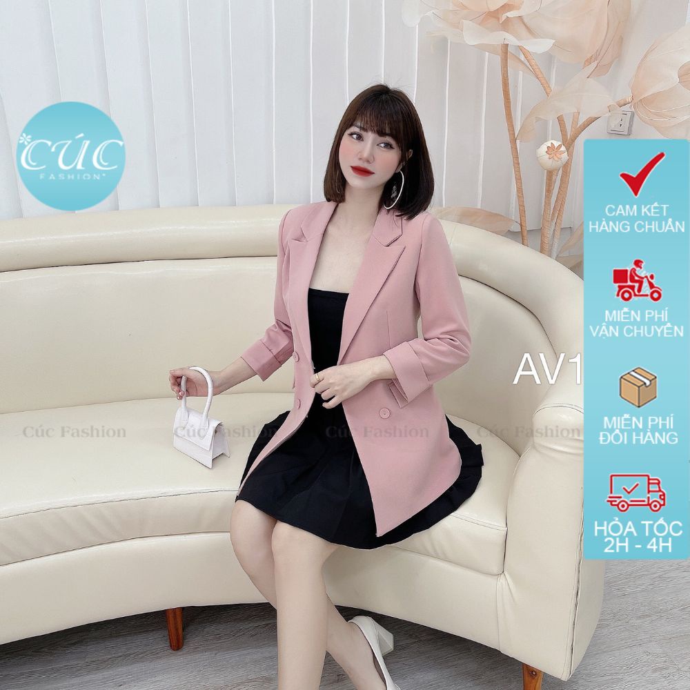 Áo blazer nữ CÚC FASHION khoác dáng dài thời trang Hàn Quốc đen trắng đẹp vest tay lỡ ống lật AV102