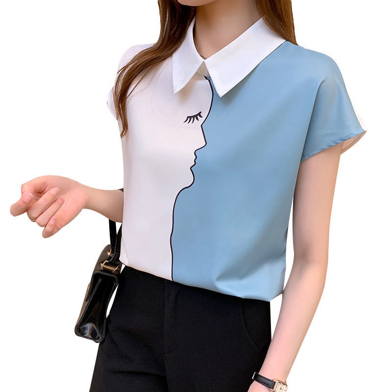 Áo voan tay ngắn phối màu tương phản thời trang mùa hè cho nữ