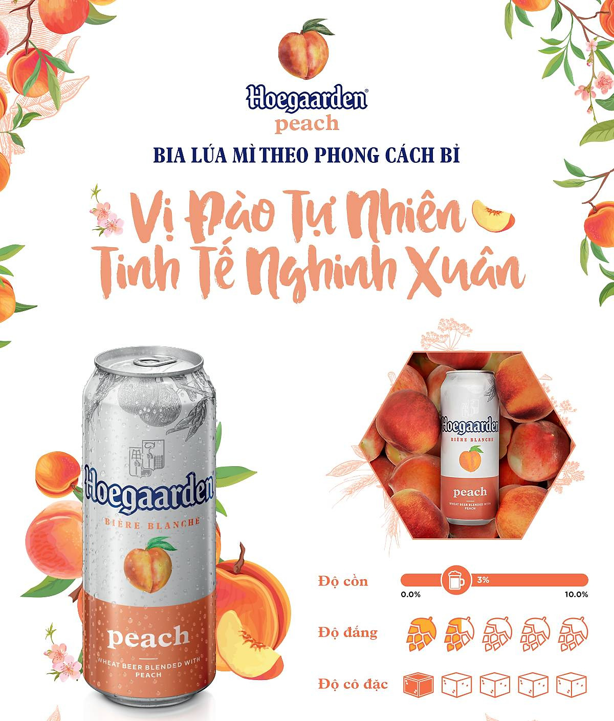 Bia Bỉ Hoegaarden Peach Thùng 12 Lon  Chính Hiệu - Hương Vị Đào / Lốc 6 lon Bia Bỉ Hoegaarden đào 500ml