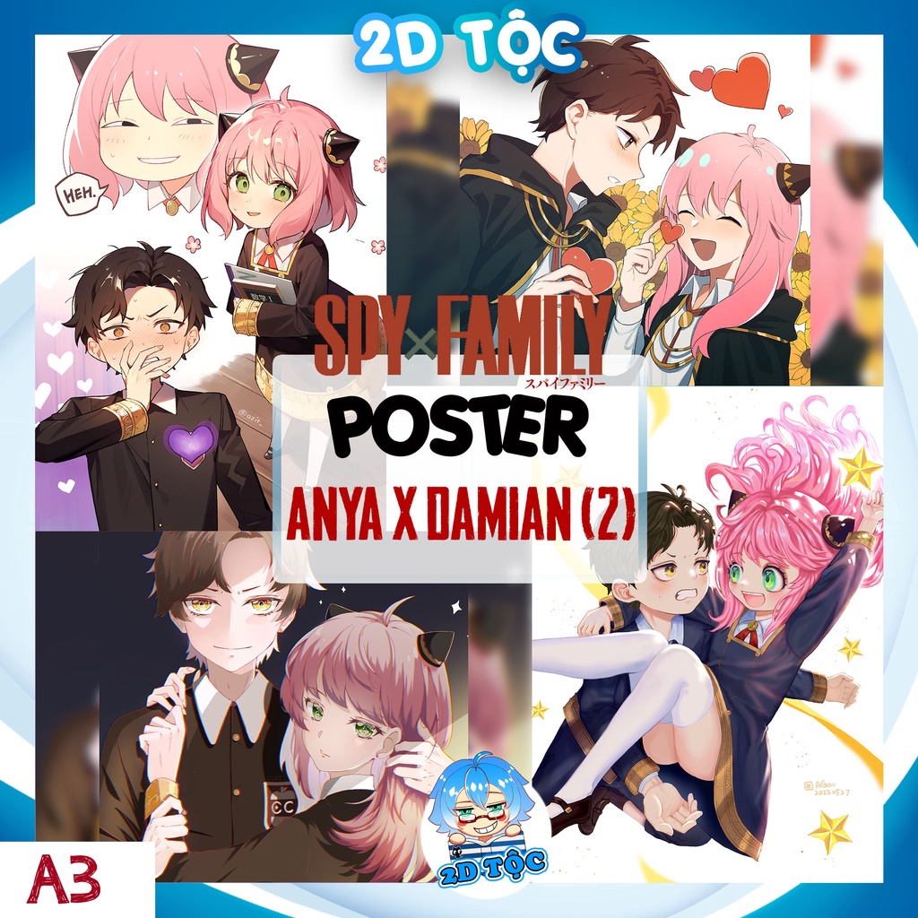 TRANH POSTER A3 ANYA DAMIAN  ANIME MANGA SPY X FAMILY CHẤT LIỆU GIẤY CAO CẤP - 2D TỘC SHOP