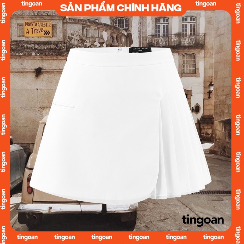 Chân váy cạp cao xếp ly lệch vạt trăng  tingoan TIANA SKIRT/WH