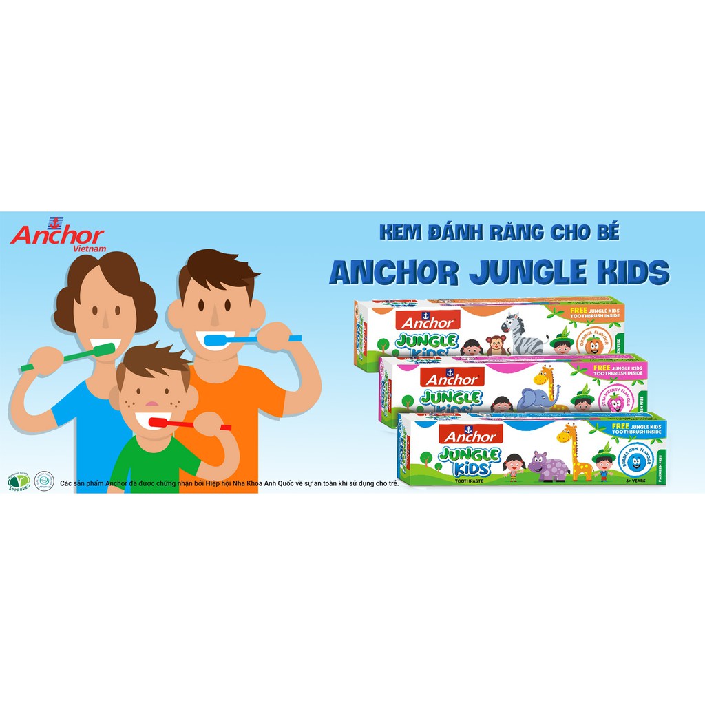 [TẶNG BÀN CHẢI]KEM ĐÁNH RĂNG CHO BÉ VỊ KẸO BUBBLE GUM ANCHOR JUNGLE KIDS 50G