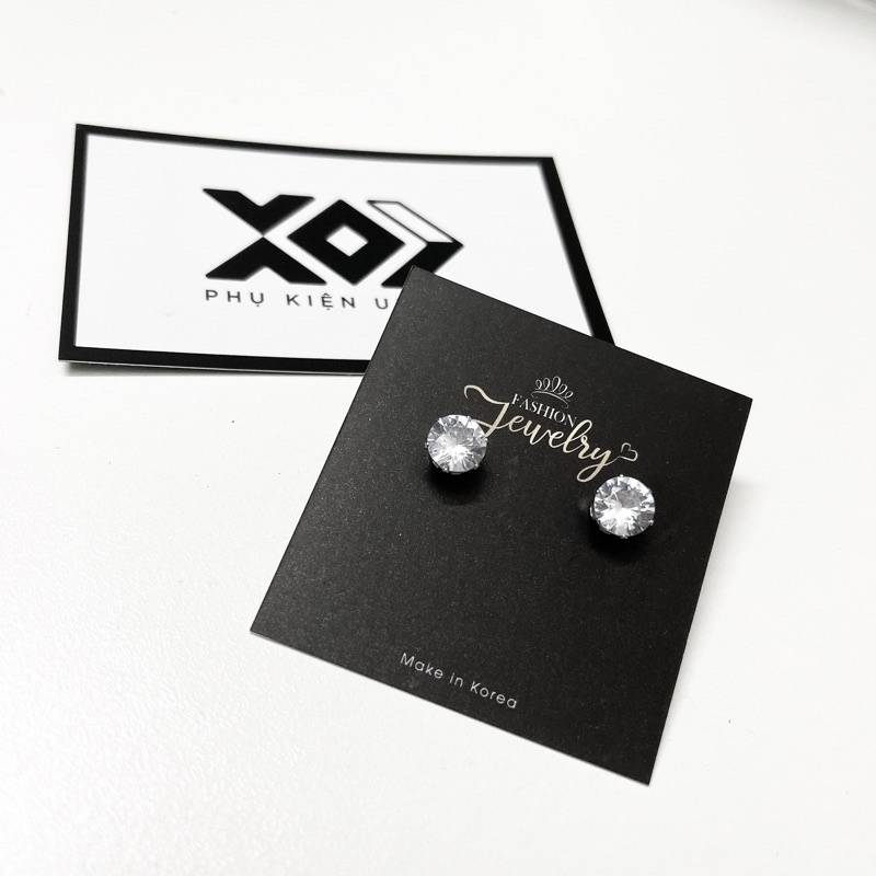 Khuyên Bông Tai Nam Nụ Đá To 8MM Cao Cấp Không Đen Không Gỉ Phong Cách Unisex Đường Phố